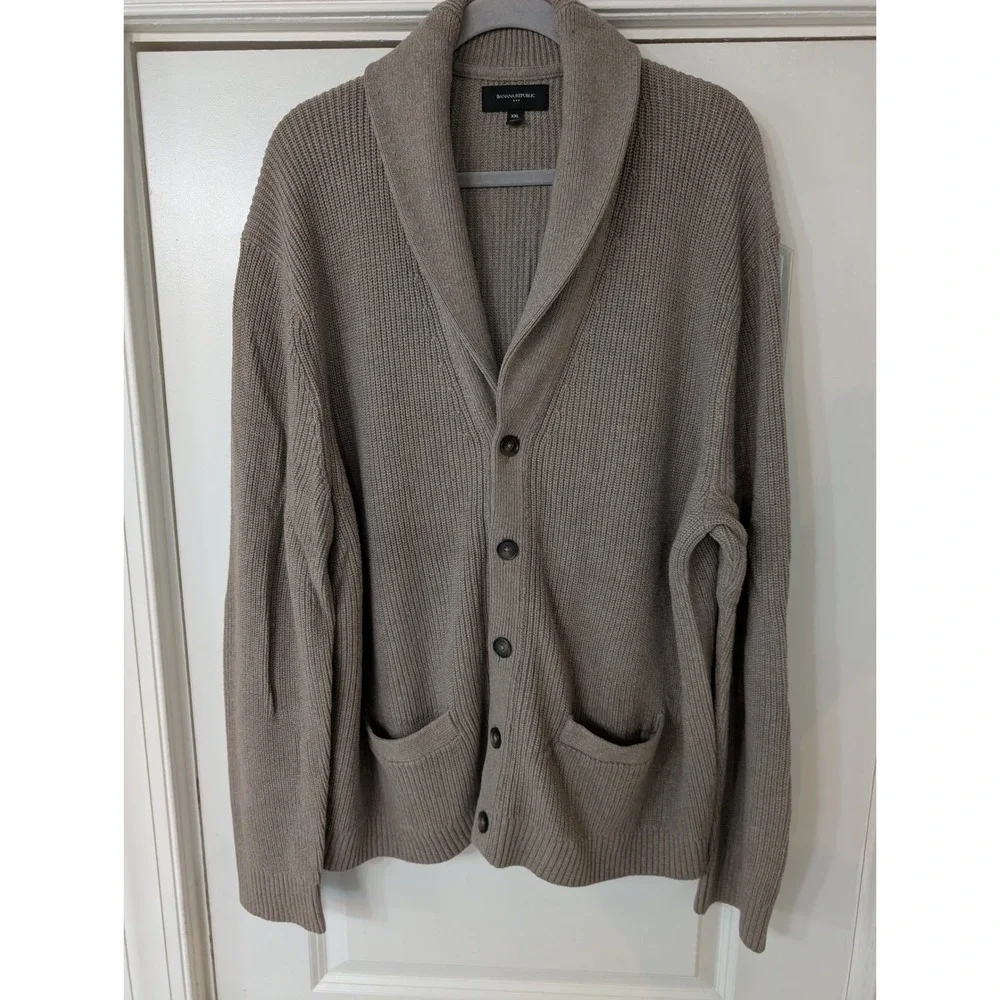 Banana Republic Mens Shawl Collar Cardigan Sweater XXL Brown preppy grandpa